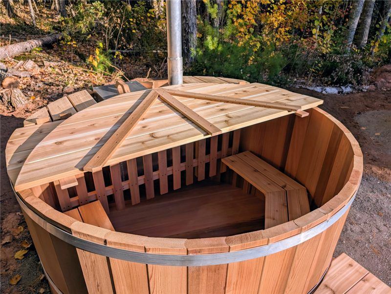 wood-fired cedar hot tub