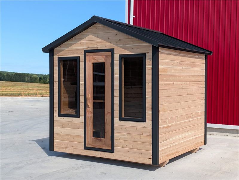 Sauna cabine Summit 8 × 8 vu de l’avant droit