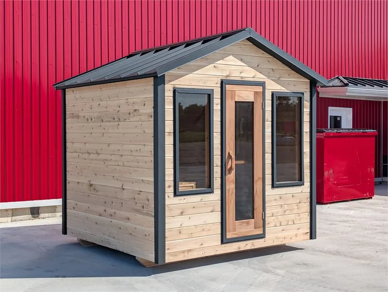 Summit Cabin Sauna viewed from the side and front
